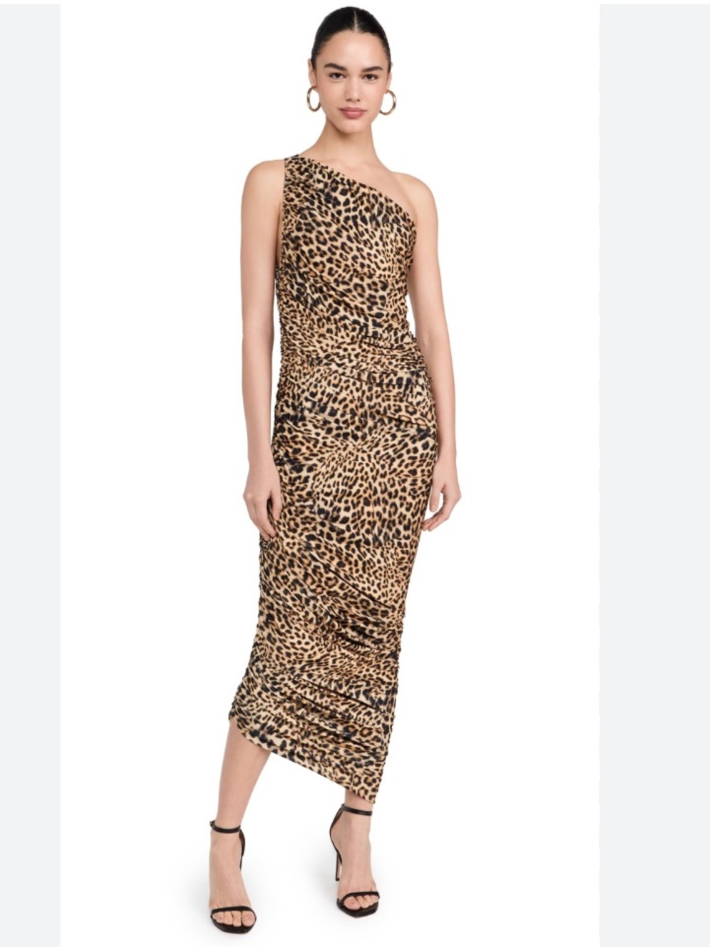 Norma Kamali Diana Dress One Shoulder Leopard Sz L